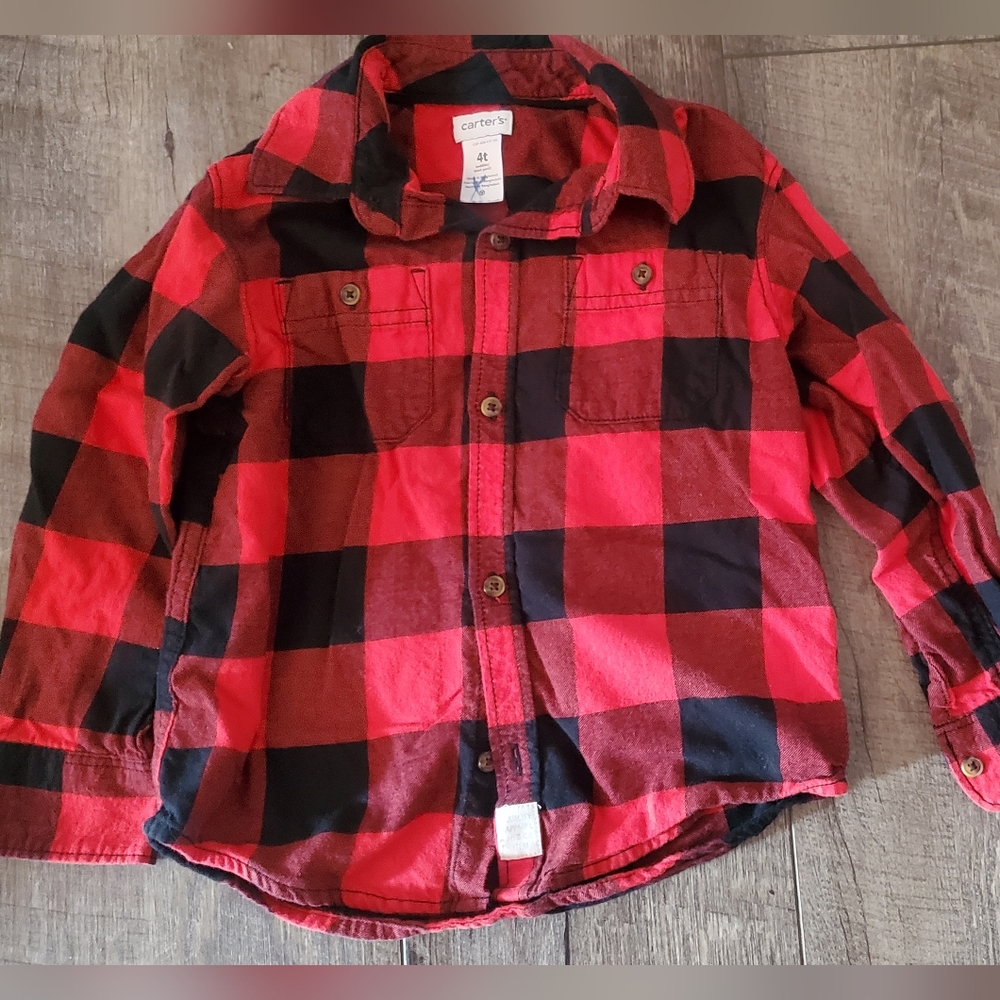 Buffalo plaid red black check button up flannel 4T